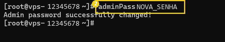 Imagem mostra a tela do terminal com o comando para gerar a nova senha