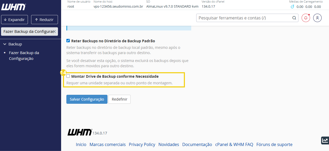 Imagem destaca opção "montar drive de backup conforme a necessidade" 