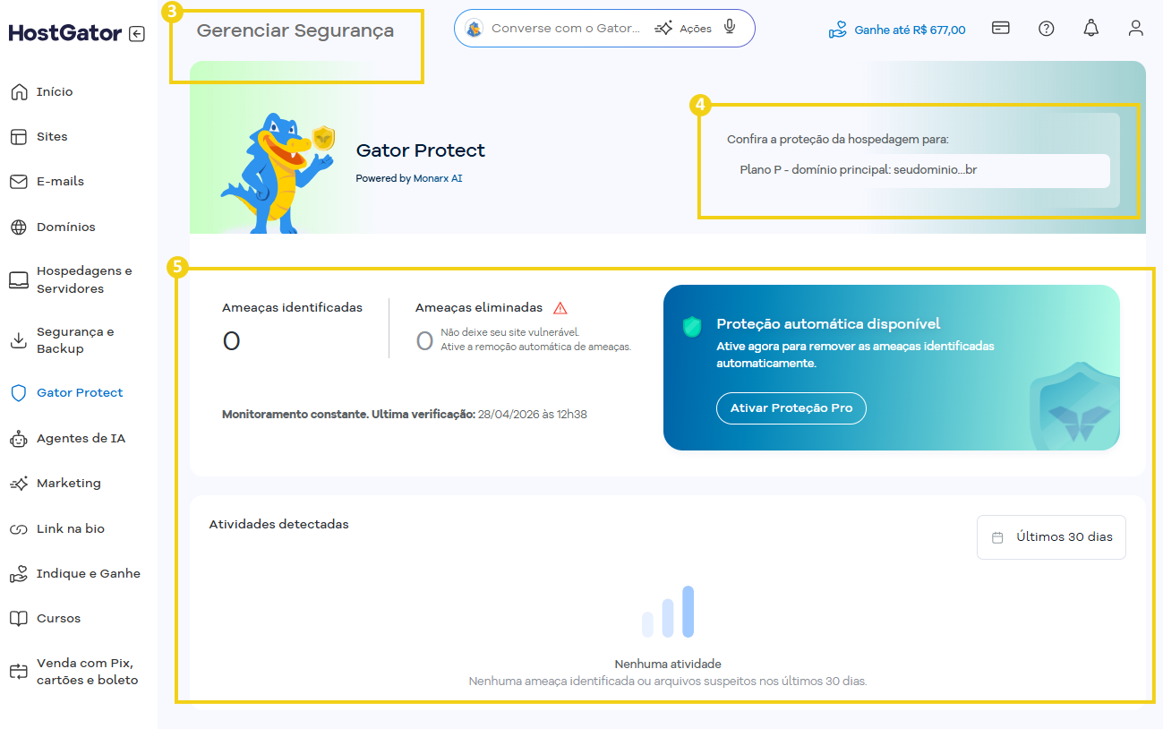 Imagem do Portal do Cliente que mostra o acesso a área do Gator Protect
