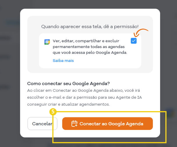 Imagem mostra a janela com instruções e o botão "Conectar ao Google Agenda"