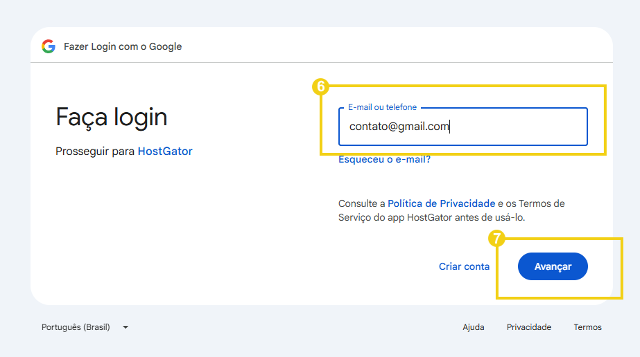 Imagem mostra a tela do Gmail para fazer o login com o e-mail