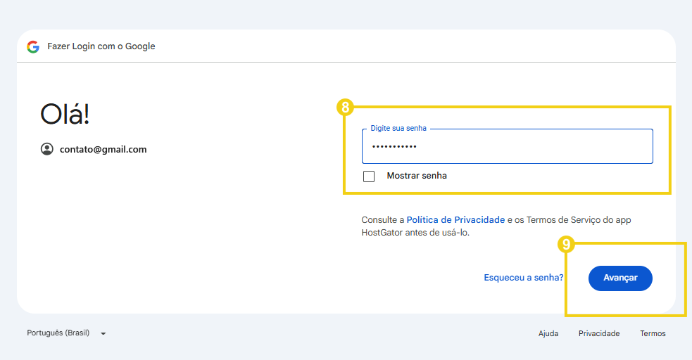 Imagem mostra a tela do Gmail para inserir a senha