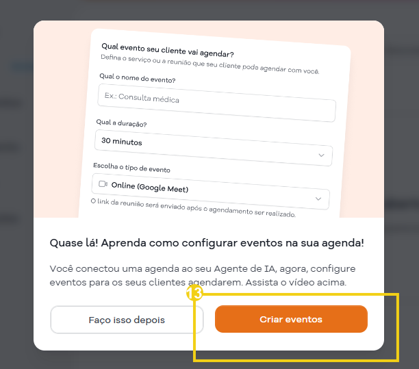 Imagem mostra a tela para iniciar o criação de eventos