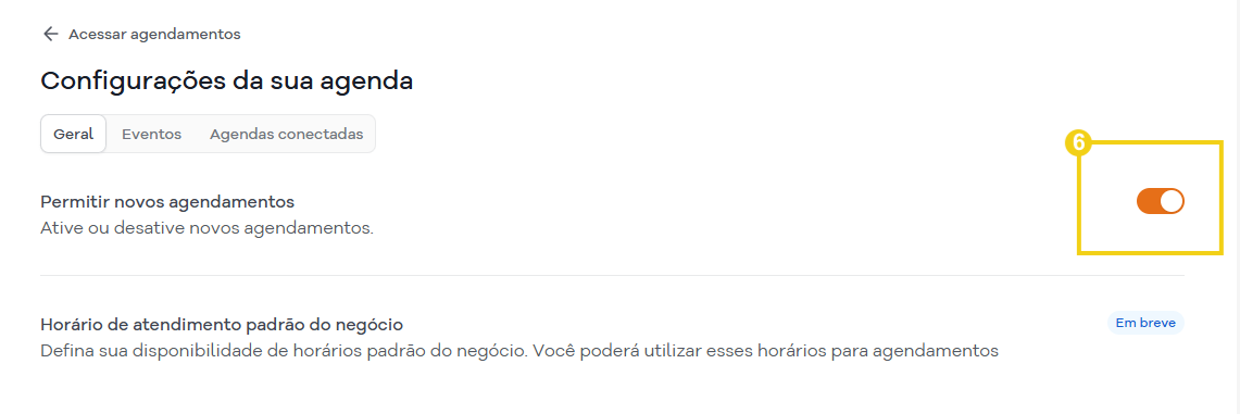 Imagem mostra a área do SuperGator onde pode ativar e desativar a permissão para novos agendamentos