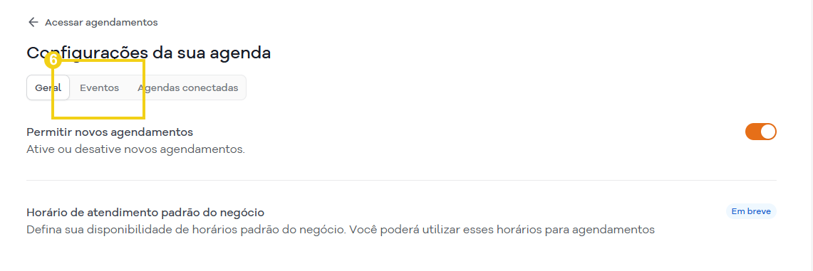 Imagem mostra a área do SuperGator com marcação na aba "Eventos"