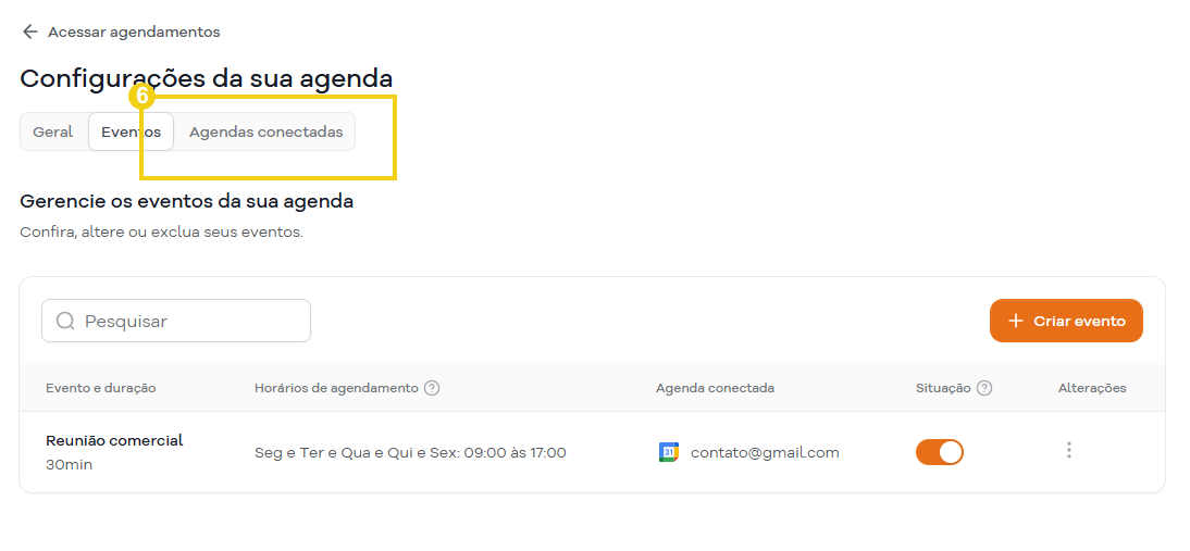 Imagem mostra a área do SuperGator que exibe as agendas conectadas