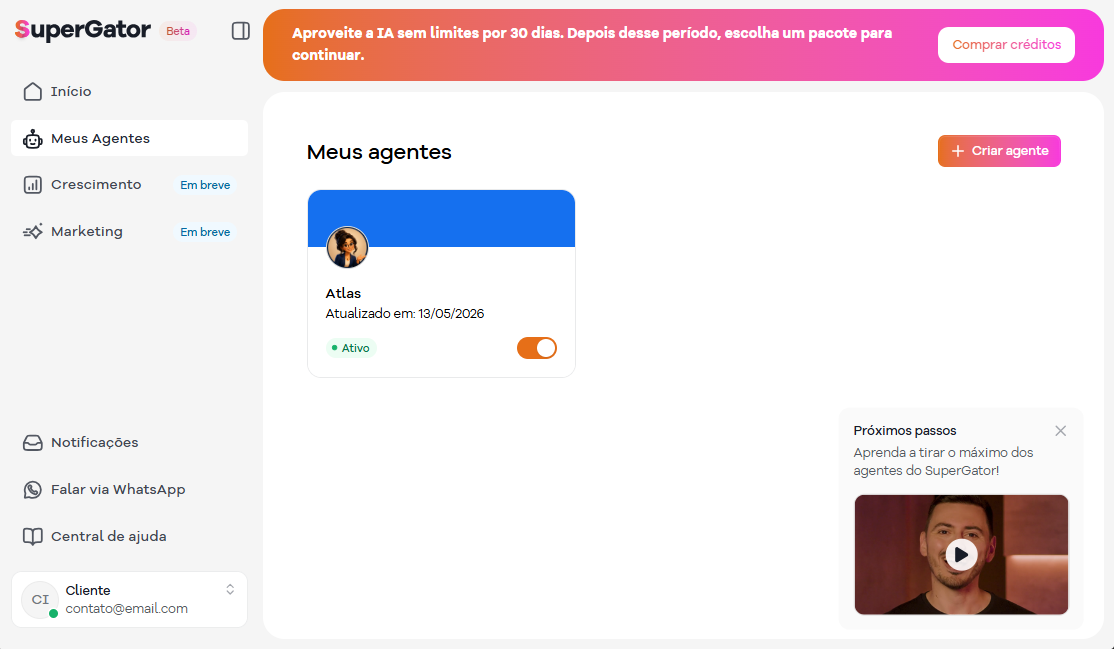 Imagem mostra o painel do SuperGator