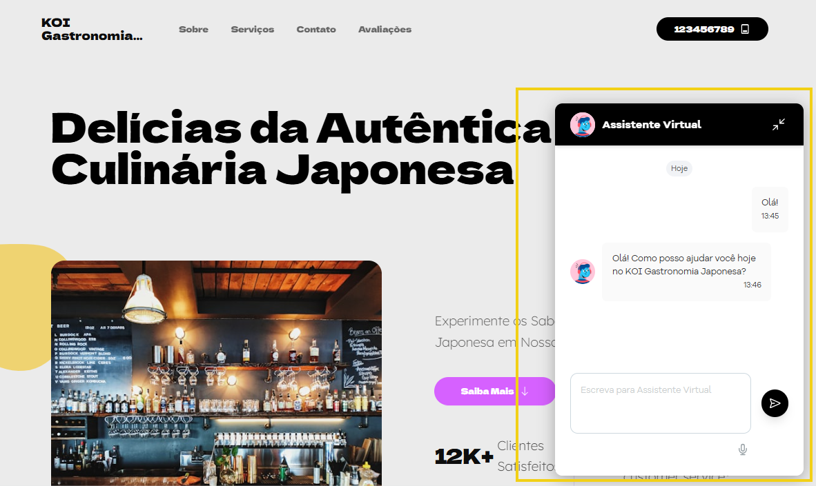 Imagem mostra a tela do site onde aparece o chat do agente de IA para atendimento