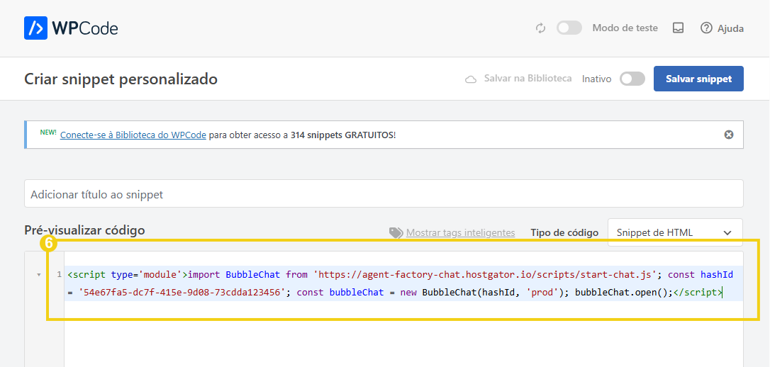 Imagem mostra a tela do WordPress com marcação no campo onde o código é adicionado