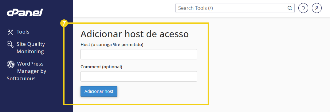 Imagem mostra a tela do cPanel e a tela para adicionar os outros IPs