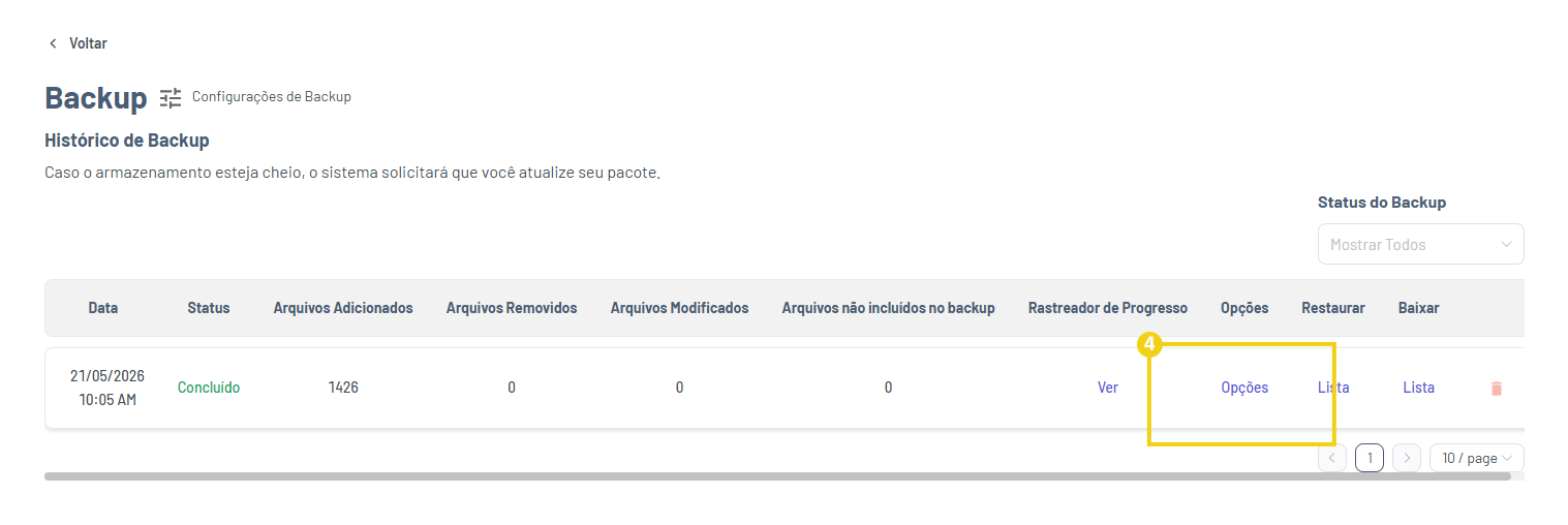 Imagem mostra a tela do Gator Backup com a marcação no botão "Opções"