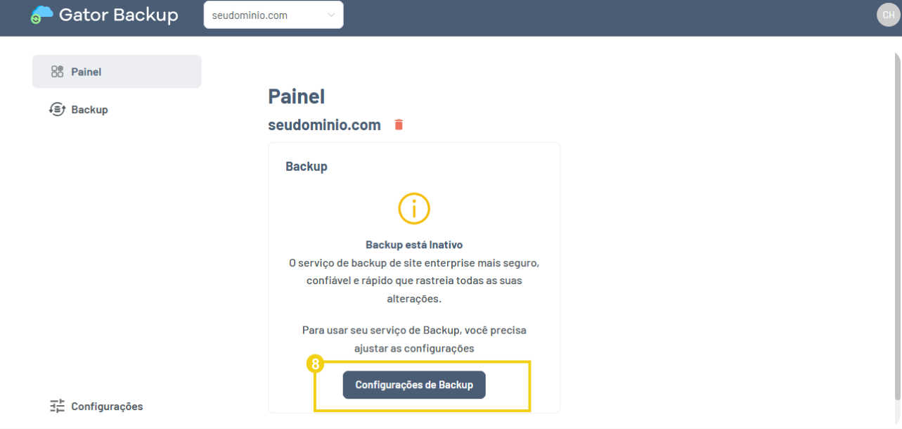 Imagem da opção "Configurações de backup"