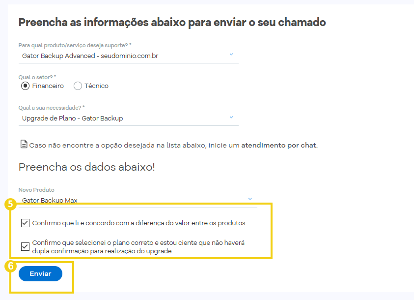 Imagem mostra a tela do Portal do Cliente e o fluxo para concluir a abertura de chamado e enviar