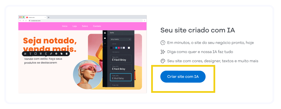 Imagem mostra a tela inicial do Portal do Cliente com a seção "seu site criado com IA"