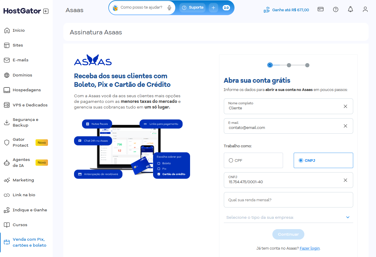 Imagem mostra a tela "Venda com Pix, cartões e boleto" do Portal do Cliente