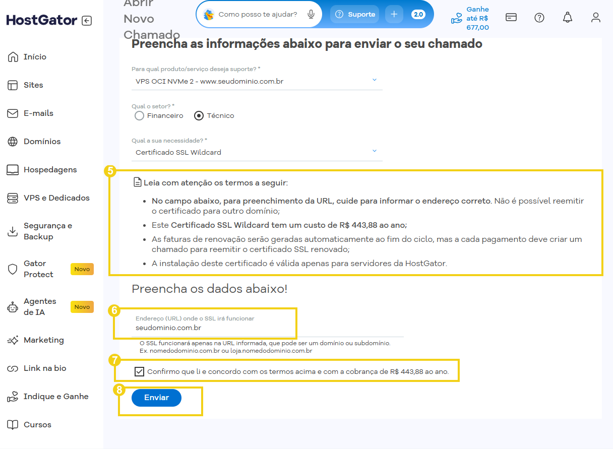 Imagem dos termos para solicitação do SSL