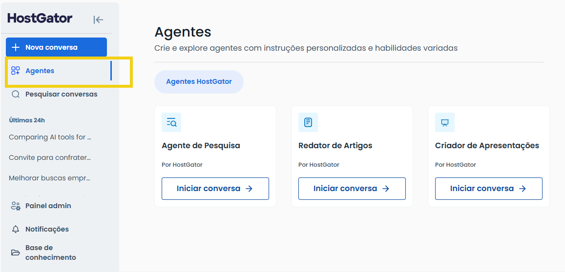 Imagem da aba "Agentes" do AllPass
