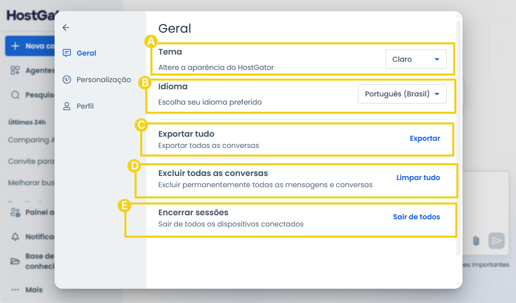 Imagem destacada opções da aba de configurações gerais do AllPass