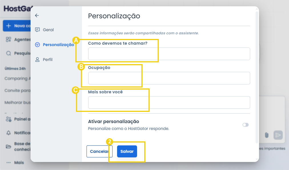 Imagem destaca opções da aba "Personalização" do AllPass