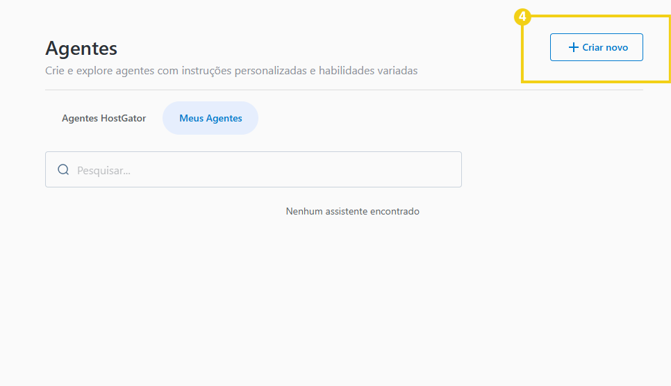 Imagem mostra a tela "Agentes" com marcação no botão para criar novo agente