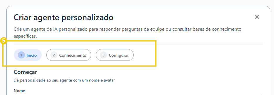 Imagem mostra as etapas de criação do agente