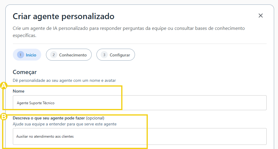 Imagem mostra os campos para preencher na etapa "Início"