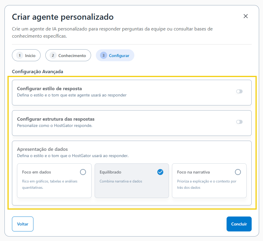 Imagem mostra a tela da última etapa: "Configurar"