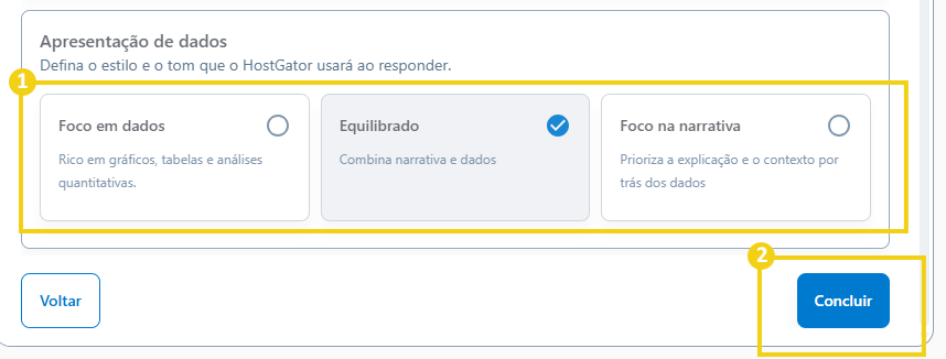 Imagem mostra as configurações da seção "Apresentação de dados"