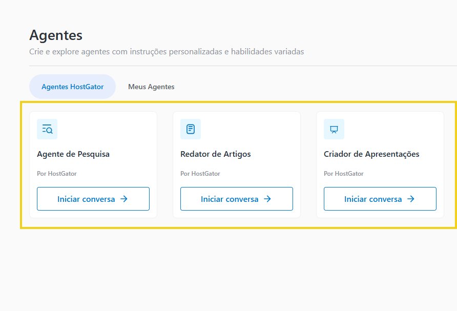Imagem mostra a tela do painel do AllPass com o fluxo de acesso aos agentes da HostGator