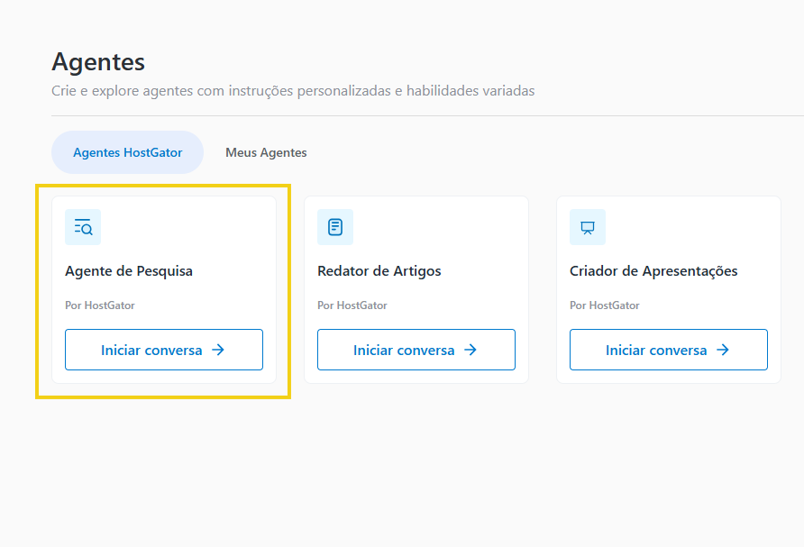 Imagem mostra a tela do painel do AllPass com a marcação no agente da HostGator "Agente de Pesquisa"