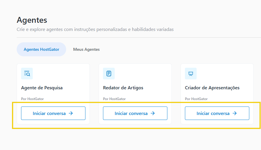 Imagem mostra a tela do painel do AllPass com a marcação nos agentes da HostGator para iniciar conversa