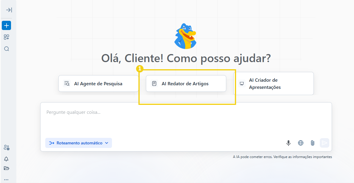 Imagem da tela inicial do AllPass, destacando opção "AI Redator de Artigos"