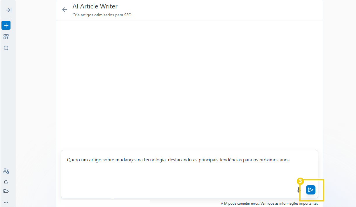 Imagem destaca ícone de flecha para confirmar envio de mensagem 