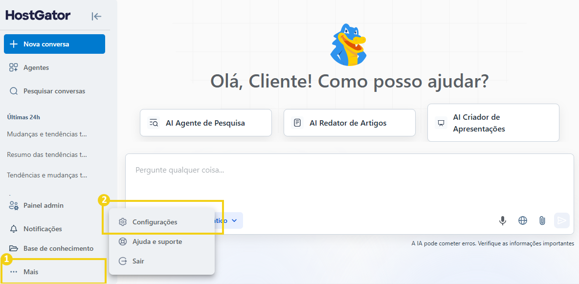 Imagem da tela de conversa do AllPass, destacando botão de configuraçõe