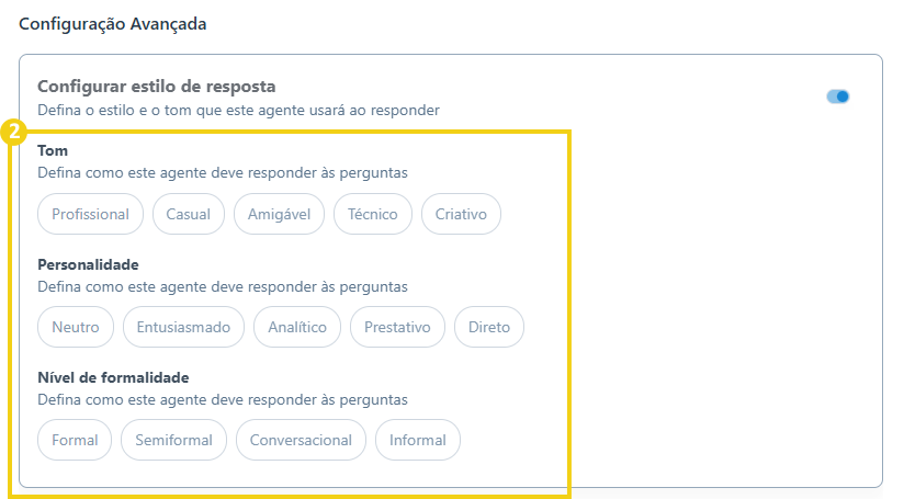 Imagem mostra as configurações da seção "Configurar estilo de resposta"