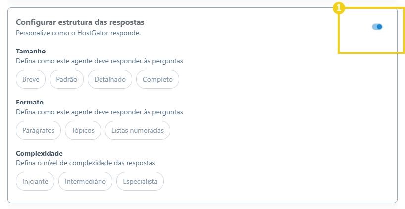 Imagem mostra o botão para ativar as configurações da seção estrutura das resposta