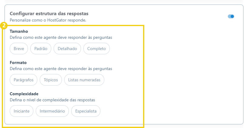 Imagem mostra as configurações da seção "Configurar estrutura das resposta"