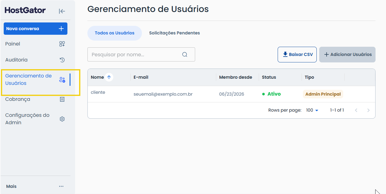 Imagem da área de gerenciamento de usuários do AllPass