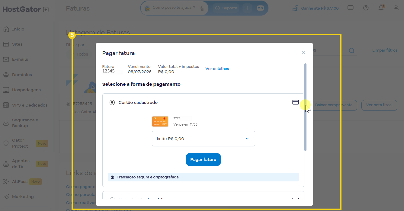 Imagem da tela de pagamento para contratação do AllPass