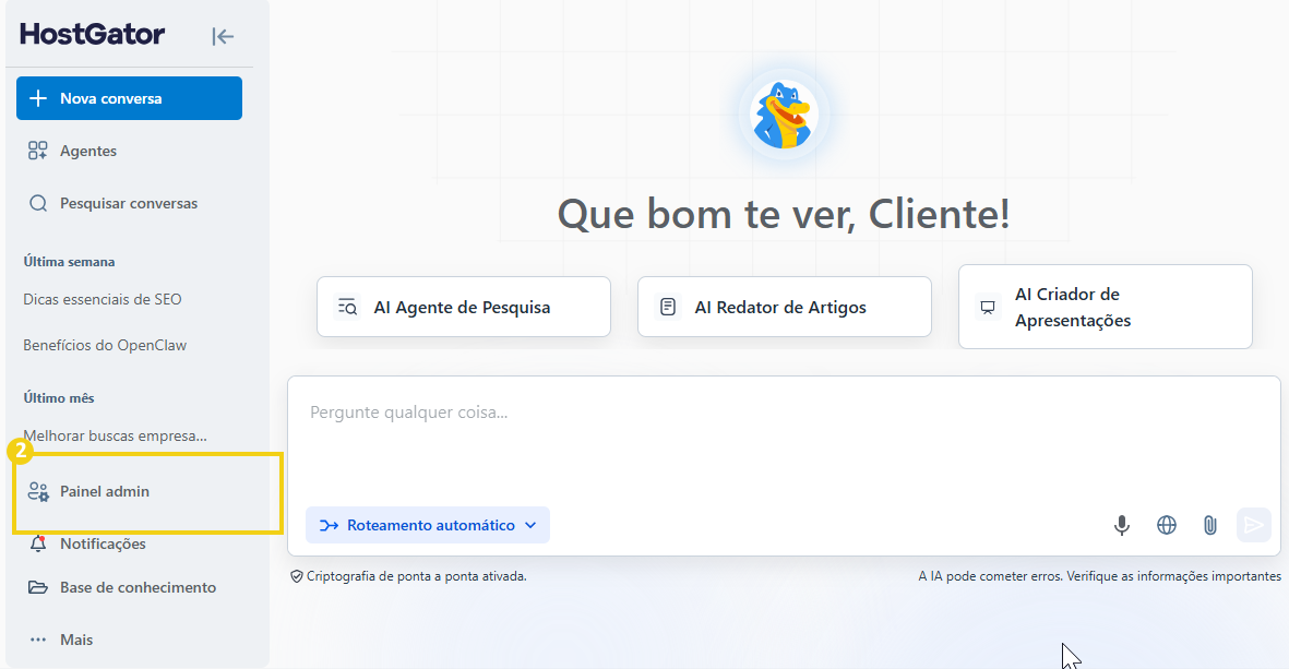 Imagem da tela do AllPass, destacando opção do menu lateral "Painel admin"