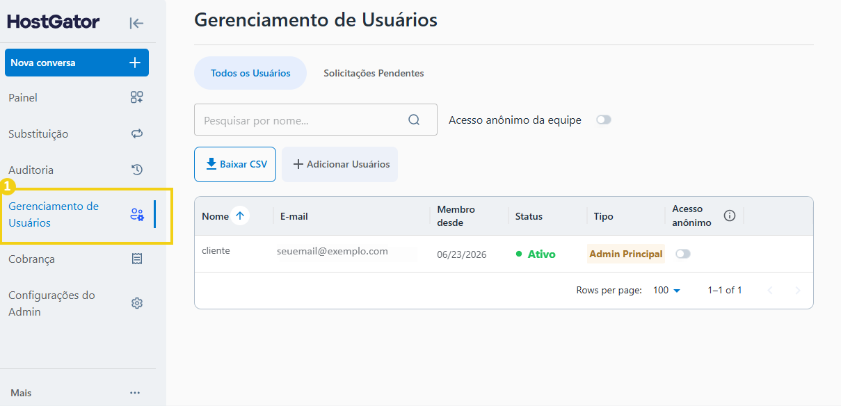 Imagem da opção "Gerenciamento de usuários" do AllPass