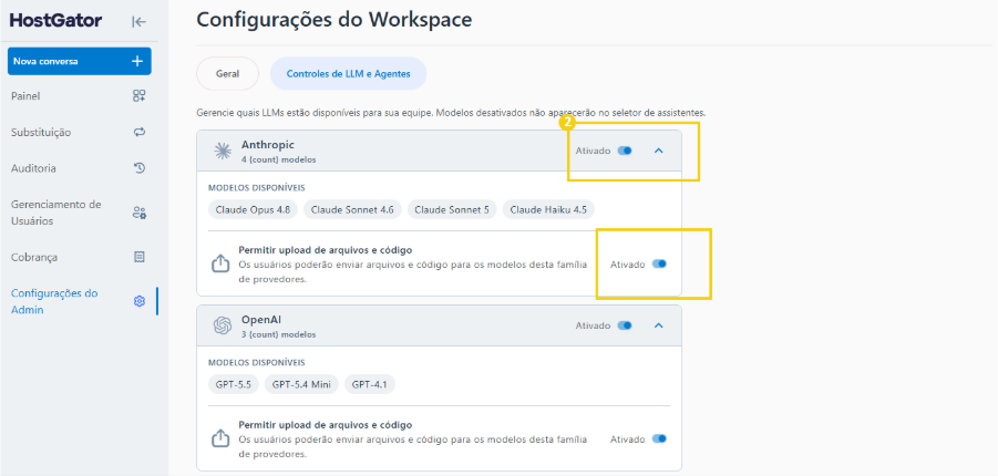 Imagem da tela de Configurações do Workspace do AllPass