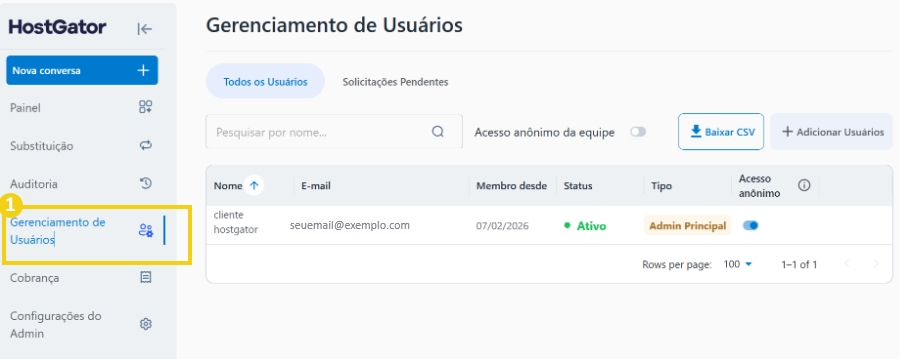 Imagem destaca opção Gerenciamento de Usuários do AllPass