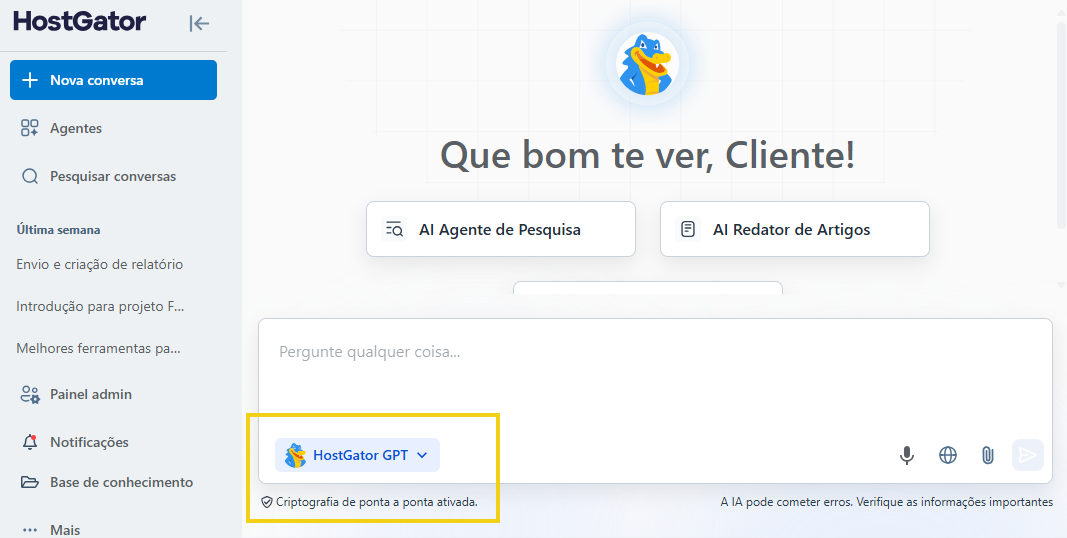 Imagem mostra icone do HostGator GTP já habilitado