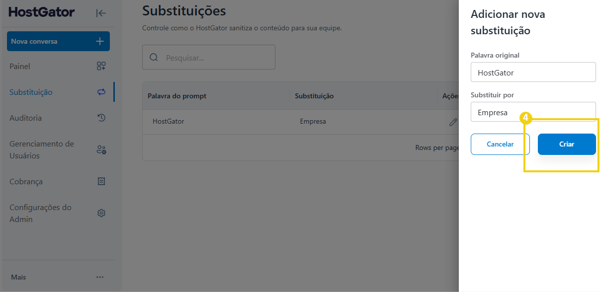 Imagem destaca botão "Criar" para concluir configuração