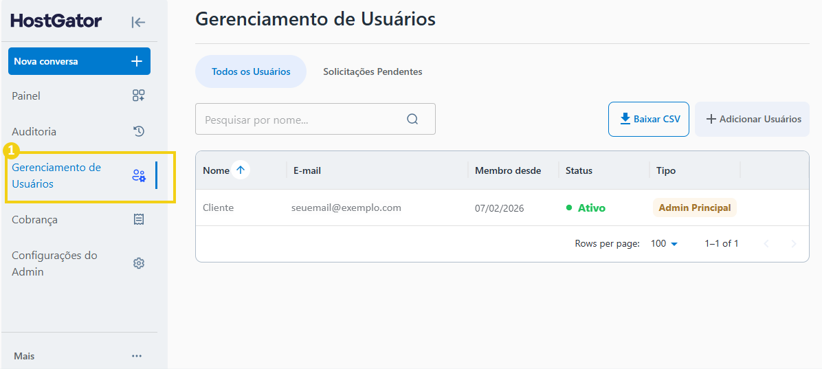 Imagem da tela de Gerenciamento de usuários do AllPass