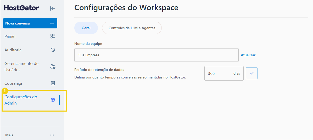 Imagem da opção Configurações do Admin do AllPass