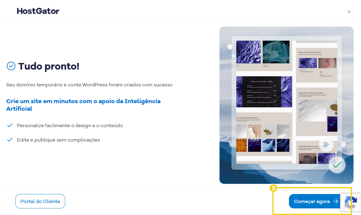 Imagem ilustrativa de uma plataforma de criação de sites com suporte de inteligência artificial, destacando facilidade e agilidade na construção de páginas web.