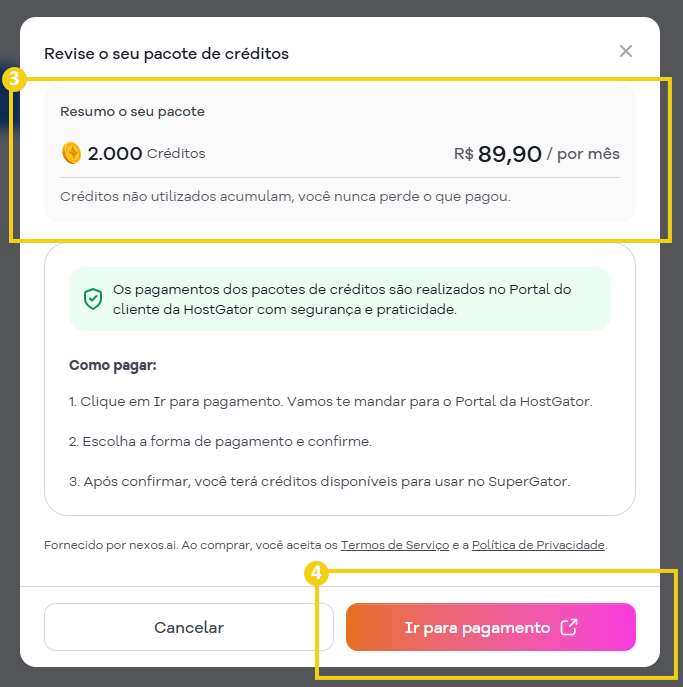 Imagem mostra a tela que é exibida para revisão do pedido