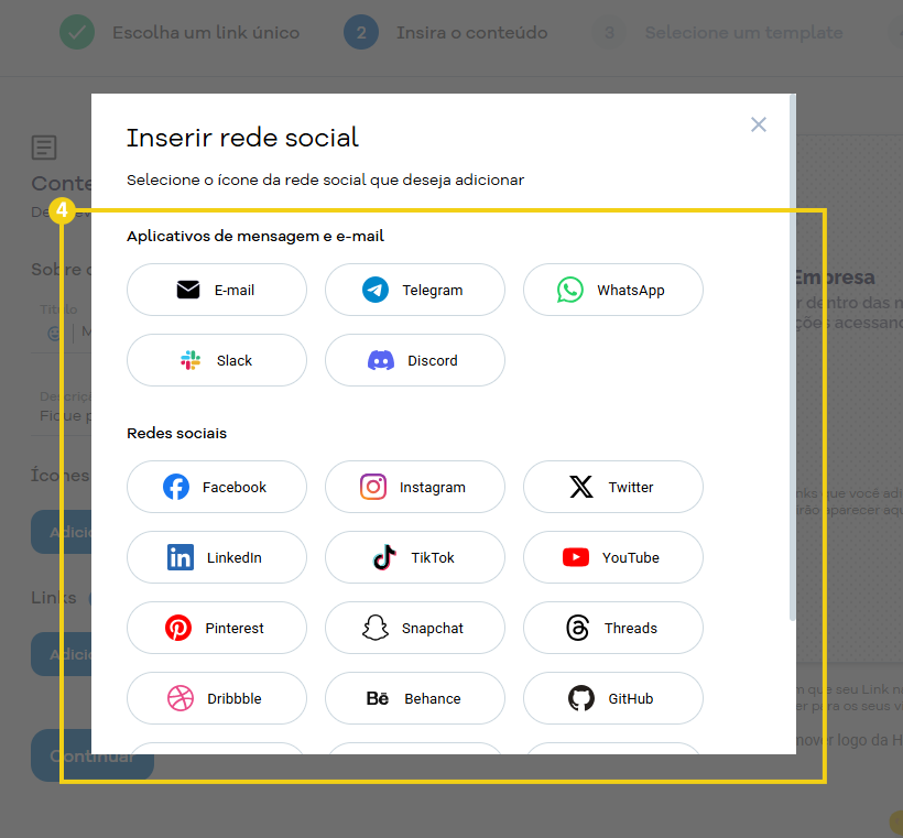 Imagem da tela do Portal do Cliente, na janela que abre para clicar no ícone que deseja